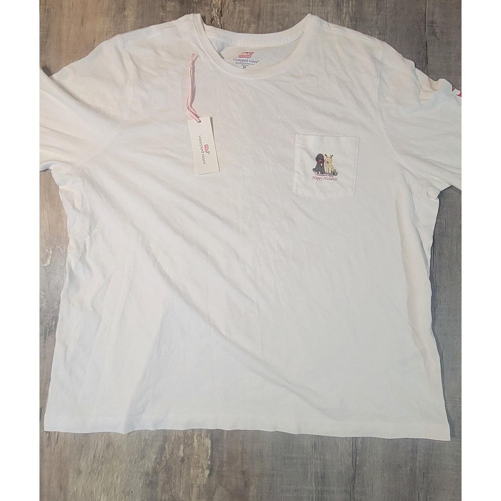 Vineyard Vines Womens 2X White Holiday Furry Friends Long Sleeve Pocket Tee NWT
